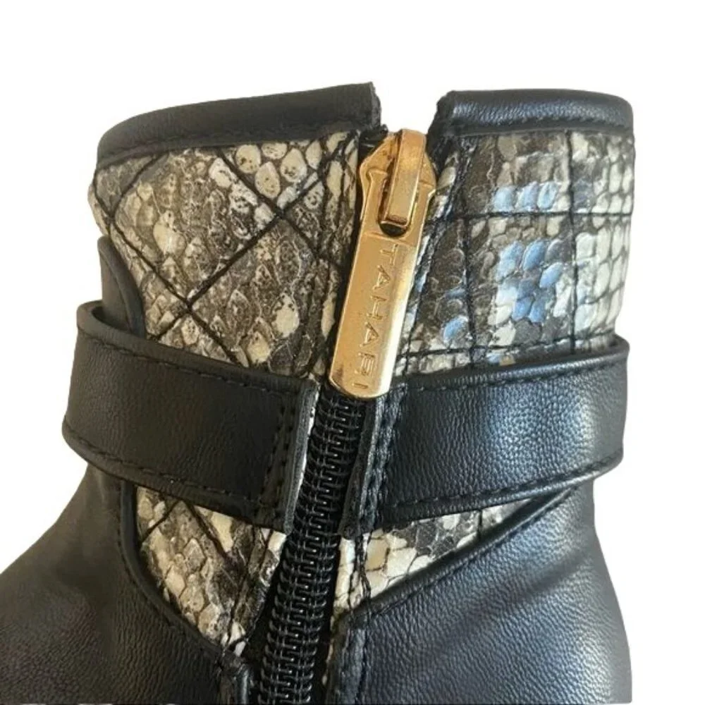 Tahari Kustard Black Snakeskin Ankle Booties‎ Sz 9 (Girls)